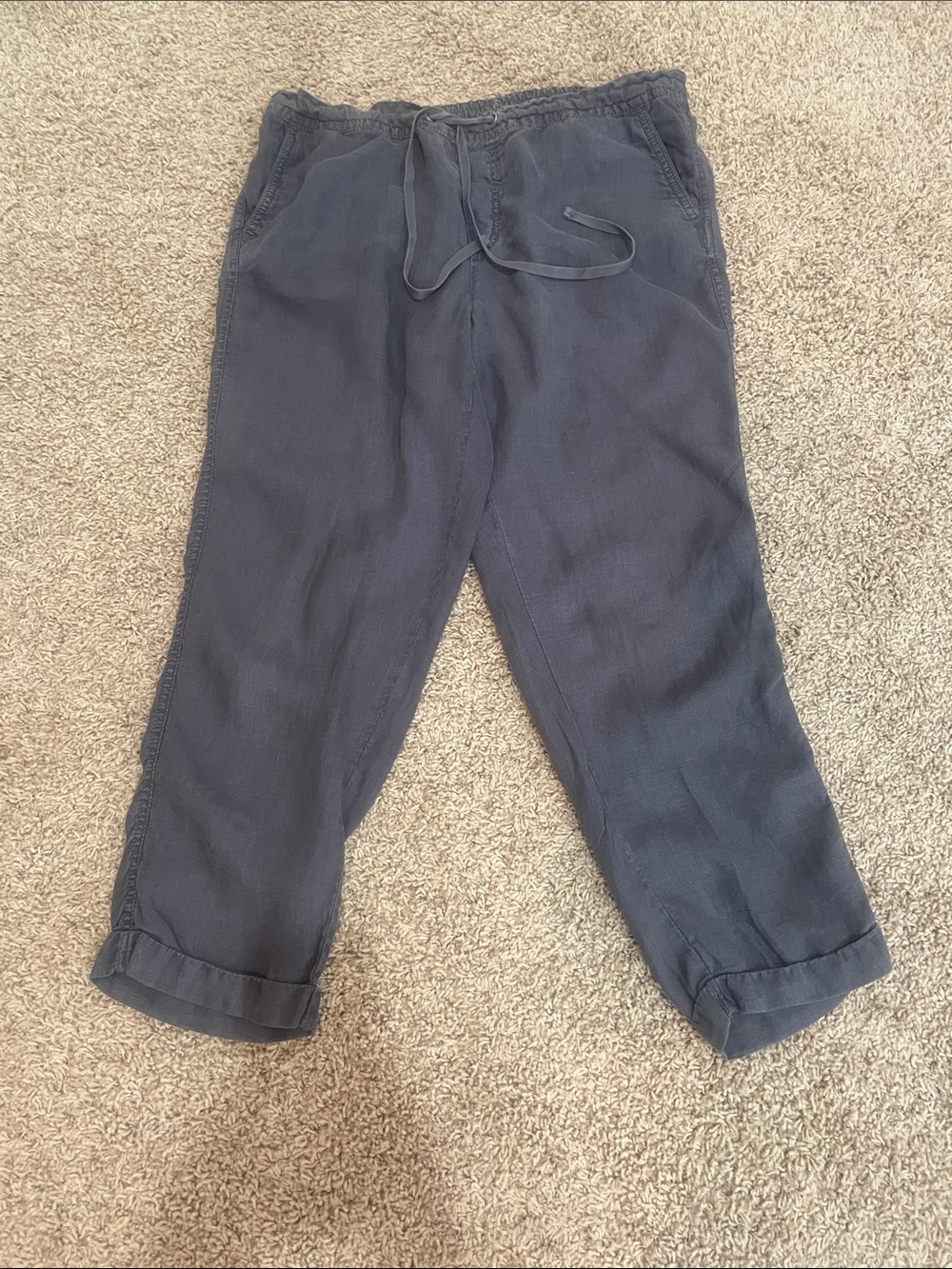 Caslon Cropped Drawstring Linen Ankle Pants in Grey